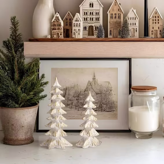 DN DECONATION Beyaz ve Altın Noel Ağacı Figürleri