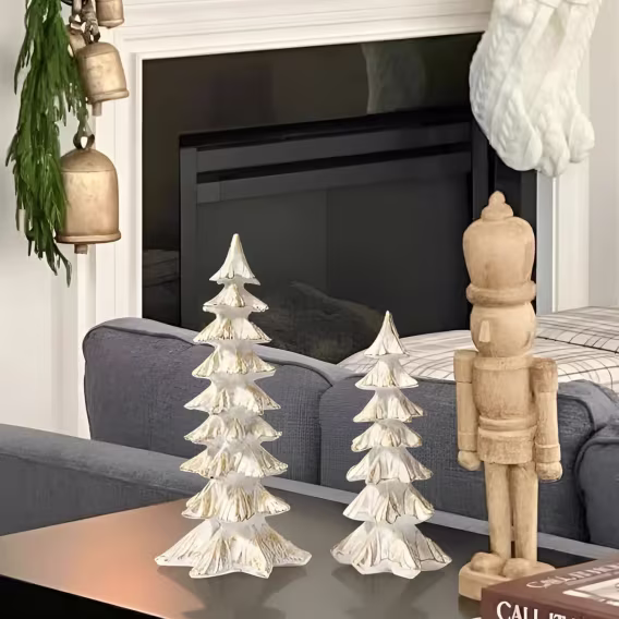 DN DECONATION Beyaz ve Altın Noel Ağacı Figürleri