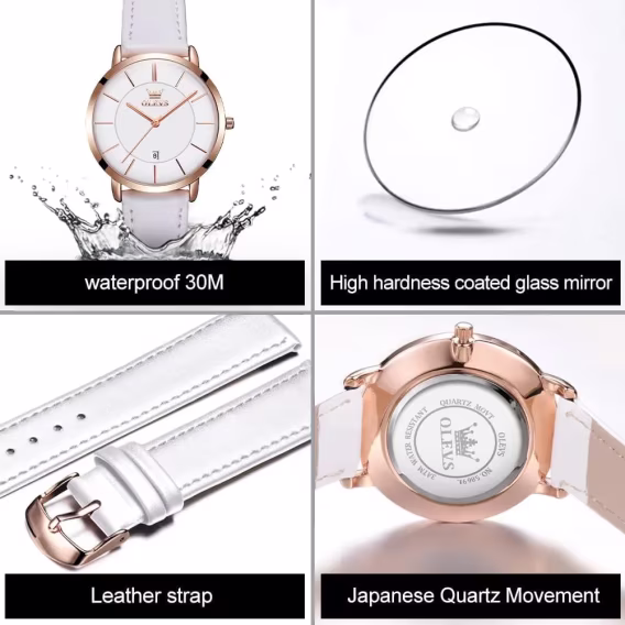 OLEVS Ultra İnce 6,5 mm Kuvars Su Geçirmez Kadın Kol Saati