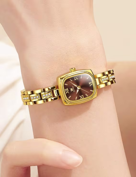 OLEVS Kadın Elmas Kare Zarif Gold Kadın Kol Saati 3695GZ