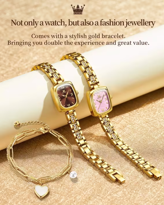 OLEVS Kadın Elmas Kare Zarif Gold Kadın Kol Saati 3695GZ