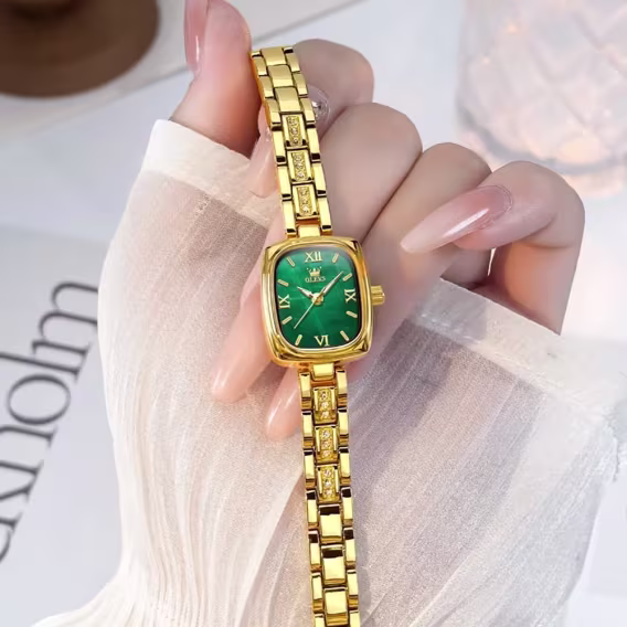 OLEVS Japon Kuvars Kadın Kol Saati Gold/Yeşil 