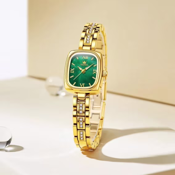 OLEVS Japon Kuvars Kadın Kol Saati Gold/Yeşil 