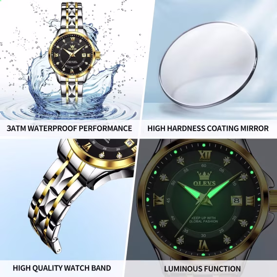 OLEVS Kadın İki Tonlu Kadın Kol Saati Gold/ Silver/Siyah 2906