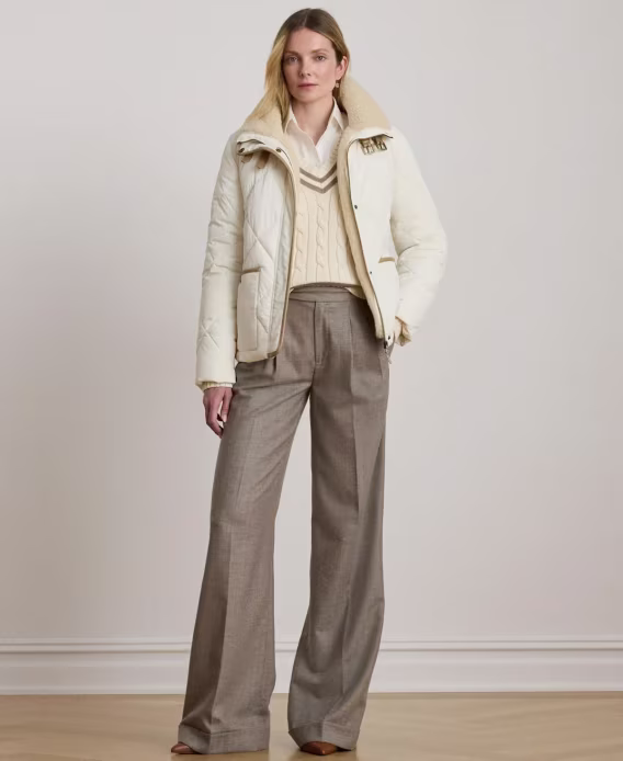 Lauren Ralph Lauren Kadın Suni Kürk Yaka Elmas Kapitone Mont