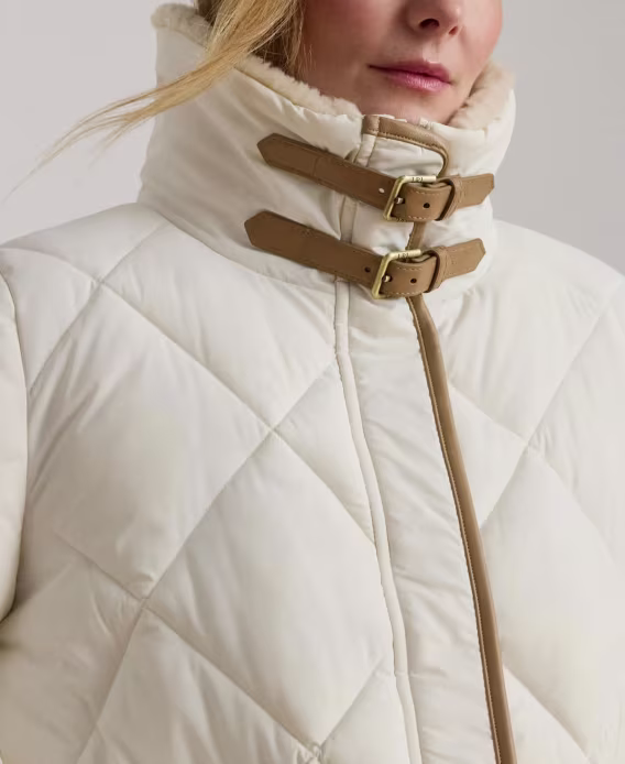 Lauren Ralph Lauren Kadın Suni Kürk Yaka Elmas Kapitone Mont