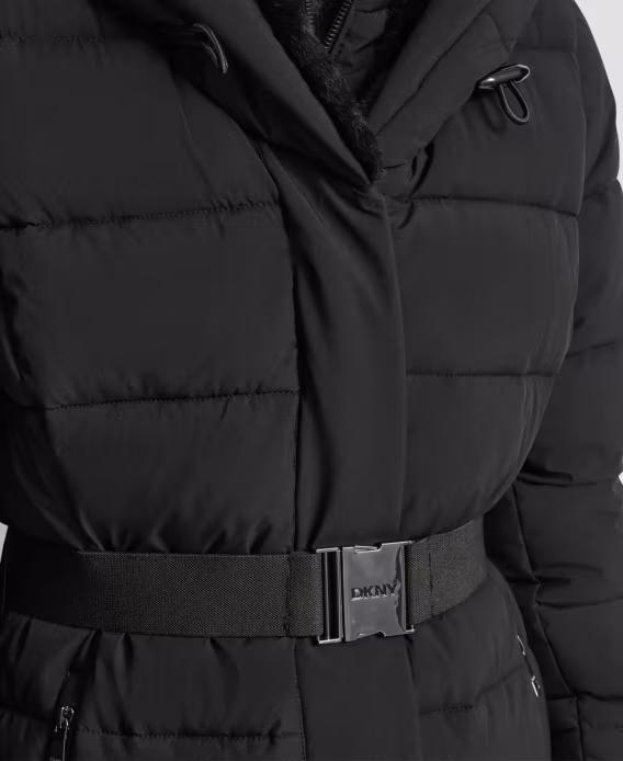 DKNY Kadın Kemerli Asimetrik Fermuarlı Ön Şişme Mont