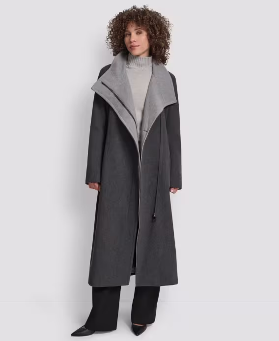 DKNY Kadın Kanat Yaka Asimetrik Sarma Kaban