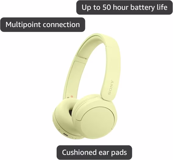 Sony WHCH520 Kablosuz Bluetooth Kulak Üstü Kulaklık Sarı