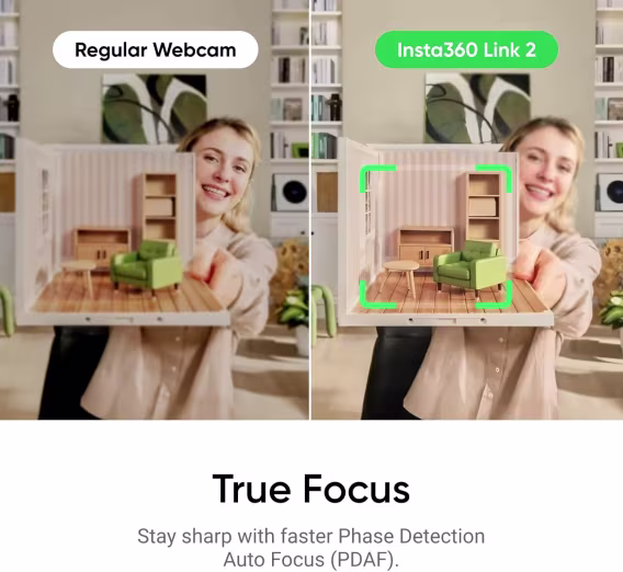 Insta360 Link 2  PC/Mac için PTZ 4K Web Kamerası, 1/2" Sensör, Yapay Zeka Takip Özelliği