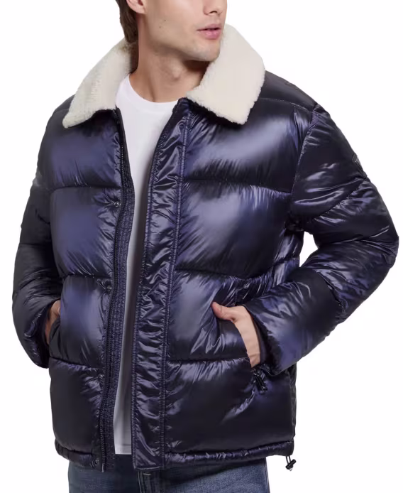 GUESS Erkek Şerpa Yakalı Şişme Mont