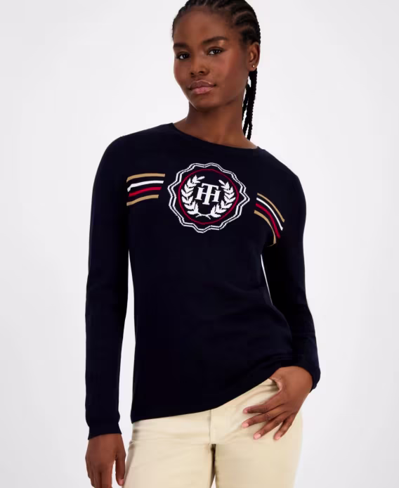 tommy-hilfiger-kadin-pamuklu-armali-yuvarlak-yaka-kazak-v-999669