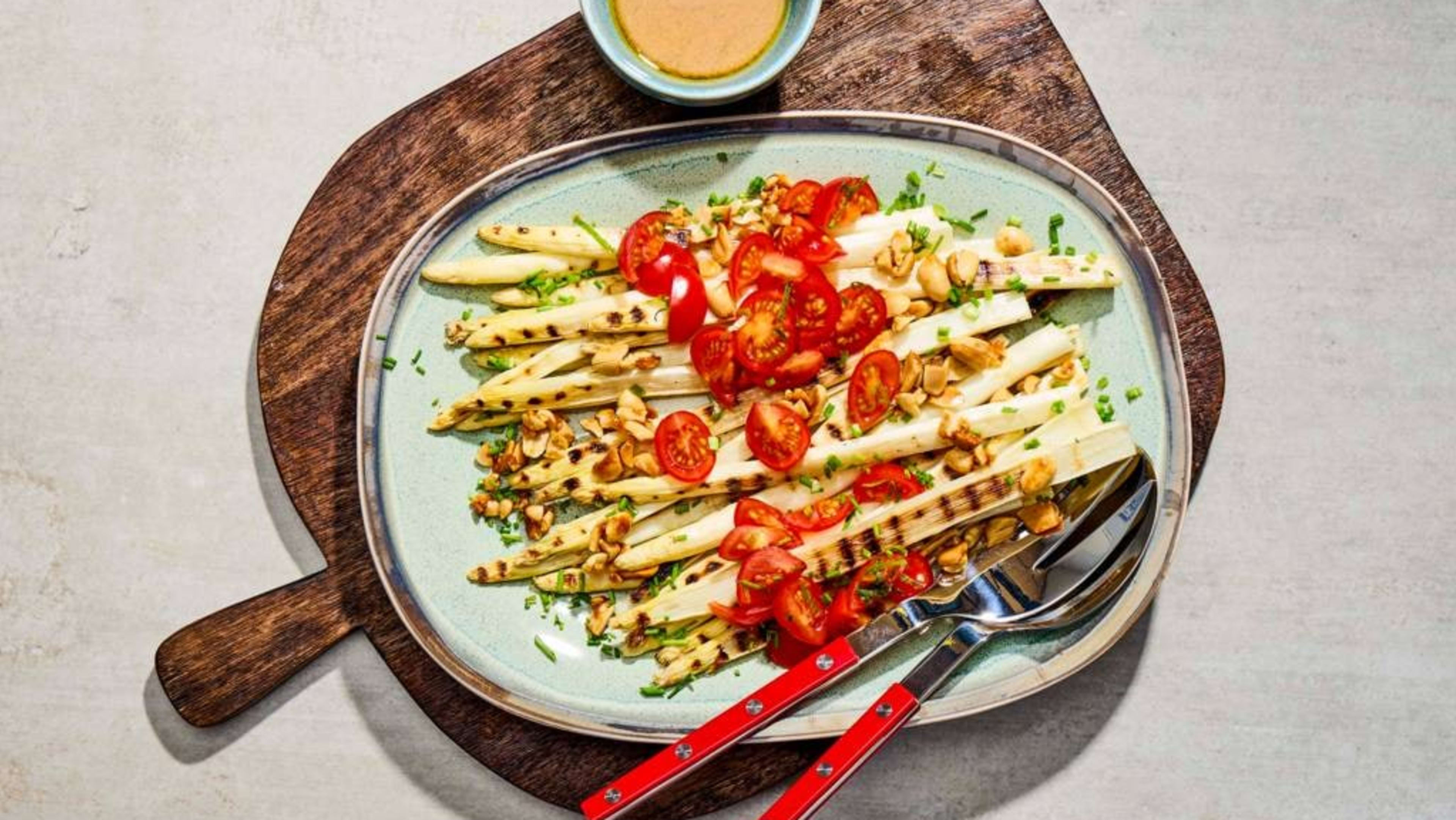 Grilled Asparagus with Miso Butter and Tomato Salsa