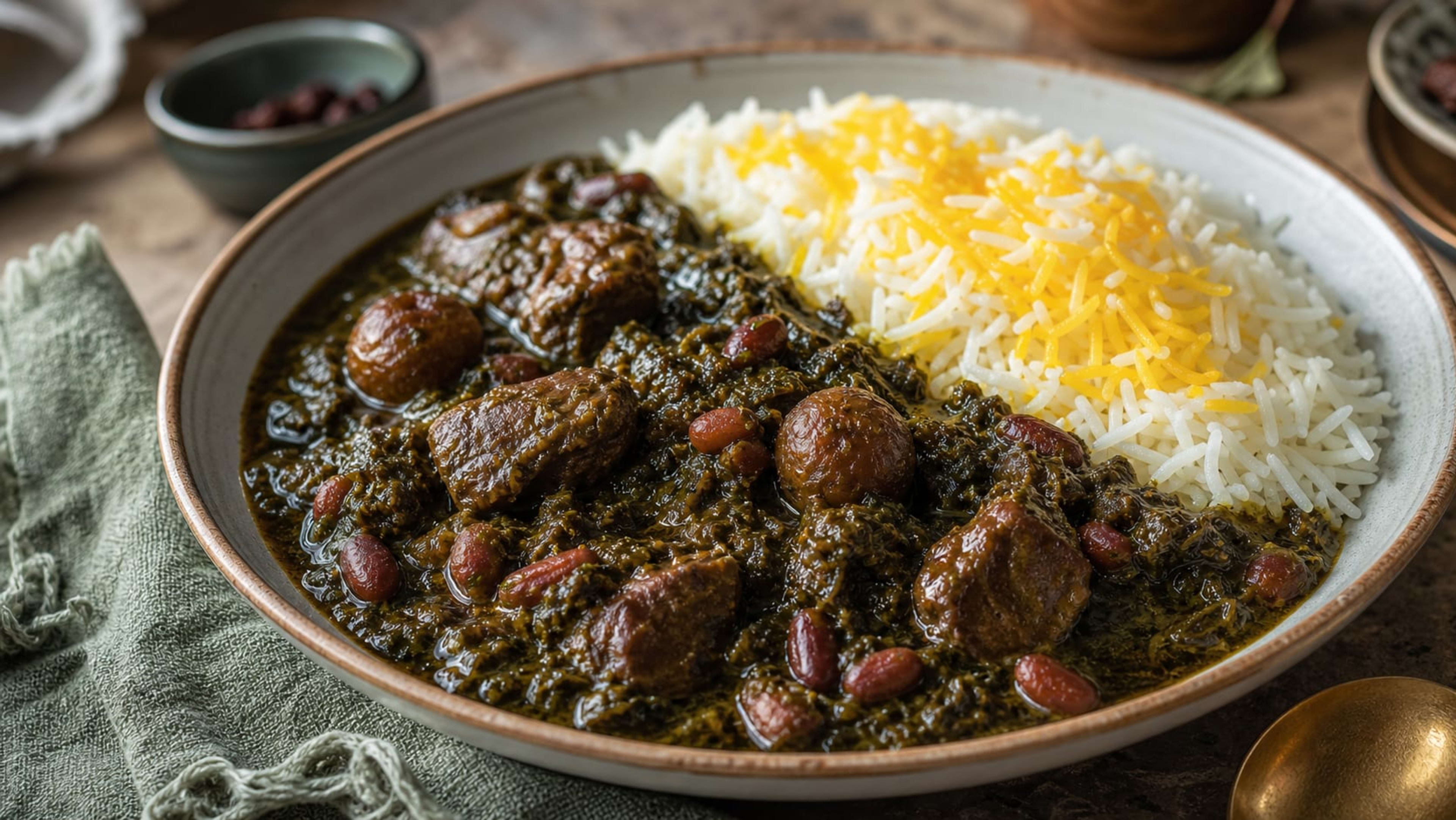 Khoresh-e Ghormeh Sabzi (Persian Herb, Bean and Lamb Stew)