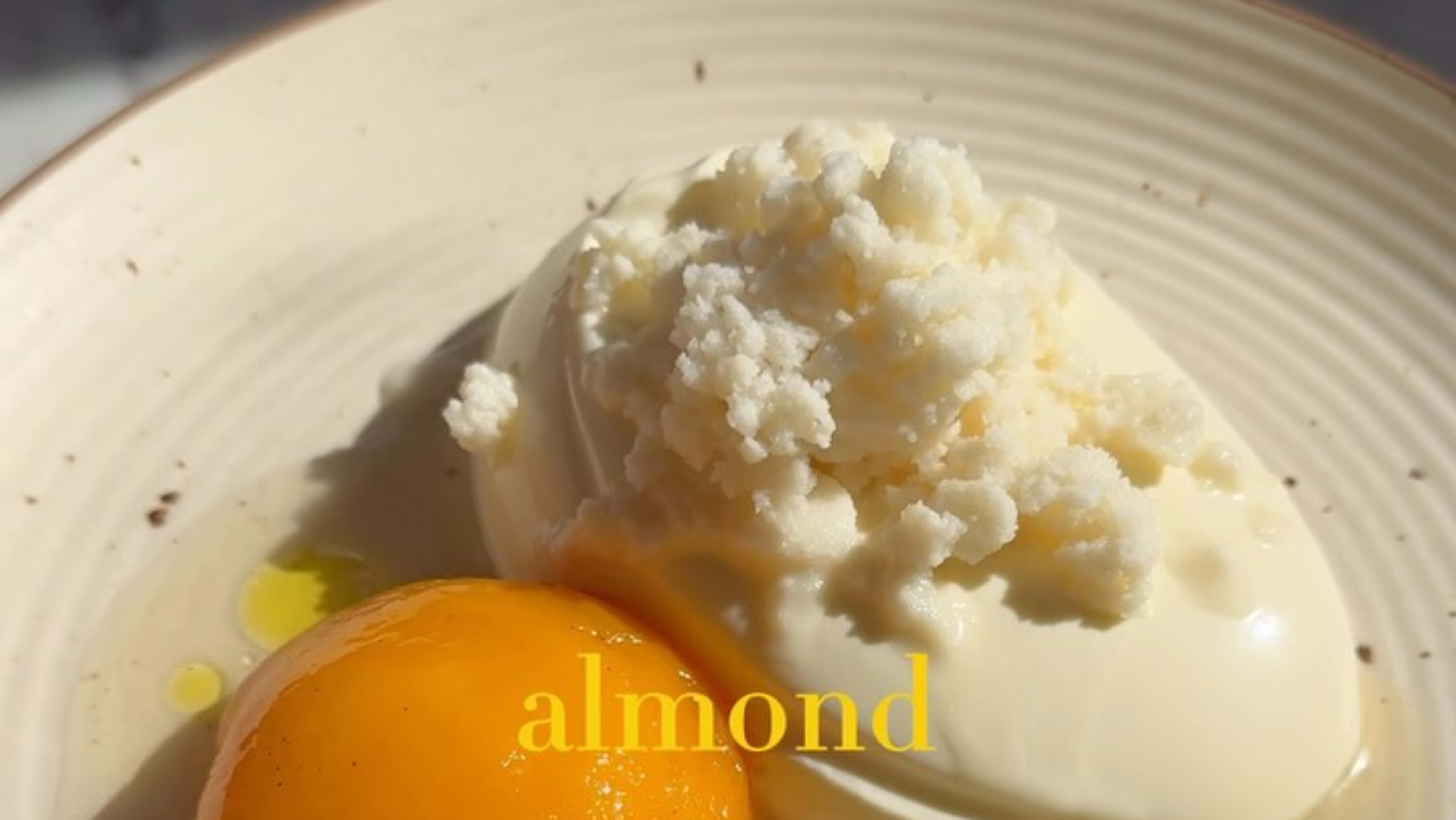 Almond Panna Cotta with White Almond Granita and Poached Peach