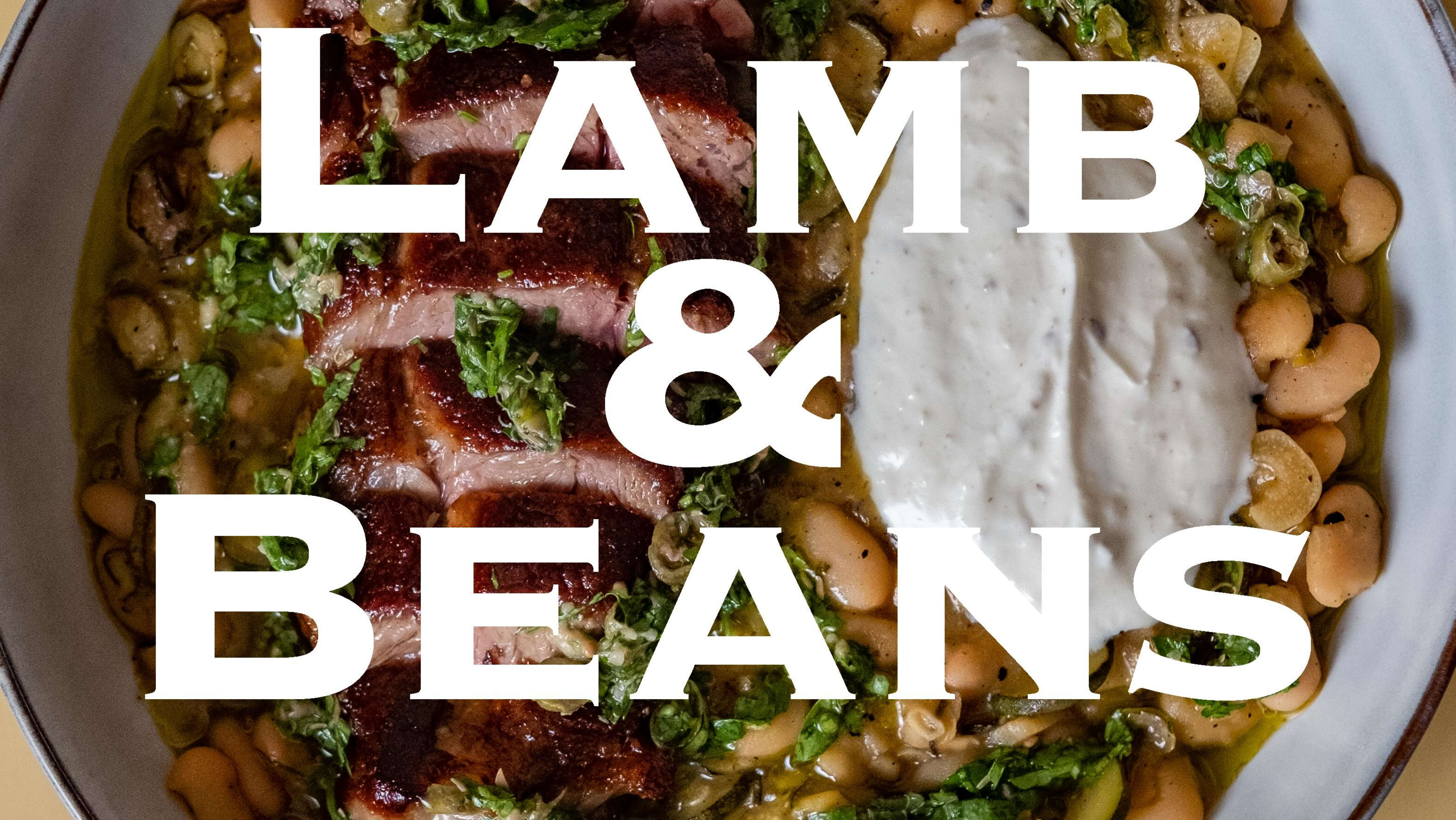 Lamb Steak with Courgette Beans, Cumin Garlic Yogurt and Salsa Verde