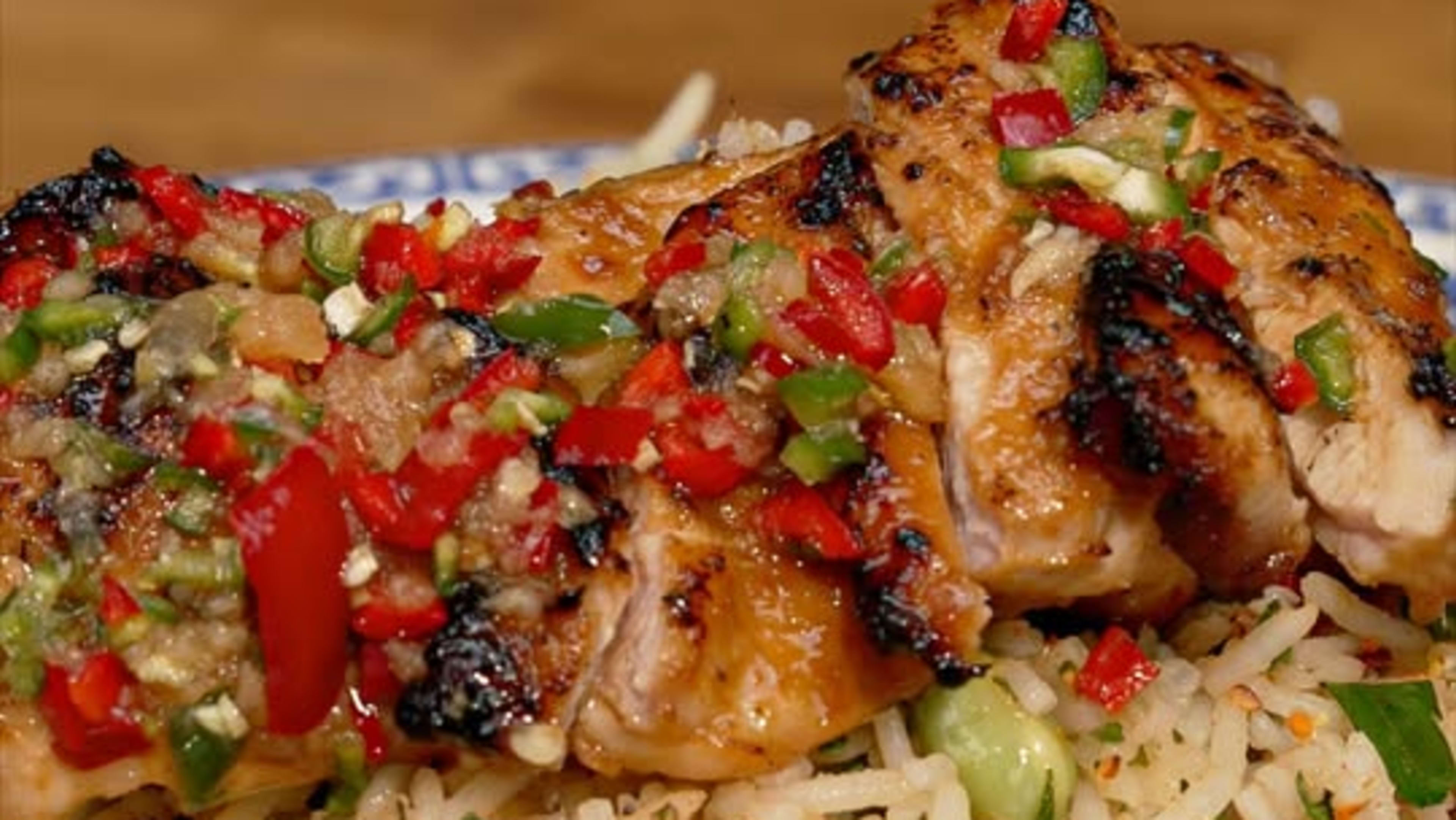 Charred Lemongrass Chicken with Edamame Rice