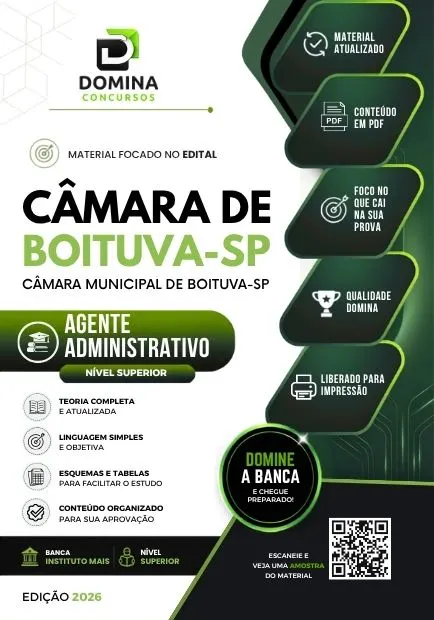 Agente Administrativo Câmara de Boituva SP | Apostila 2026
