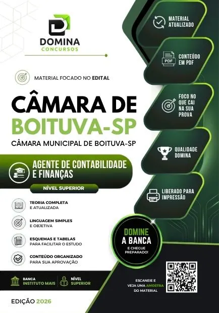 Agente de Contabilidade e Finanças Câmara de Boituva SP | Apostila 2026