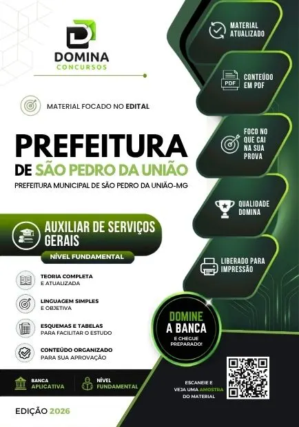 Auxiliar de Serviços Gerais São Pedro da União MG | Apostila 2026