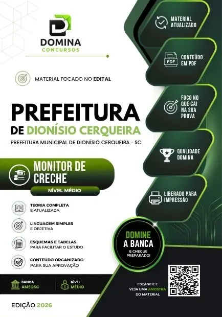 Monitor de Creche Dionísio Cerqueira SC | Apostila 2026