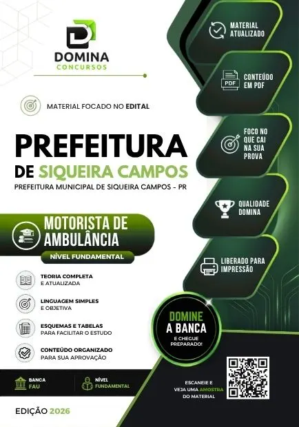 Motorista de Ambulância Siqueira Campos PR | Apostila 2026