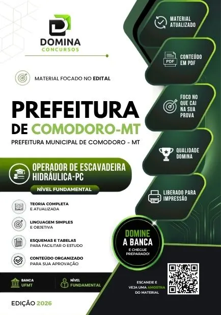 Operador de Escavadeira Hidráulica Comodoro MT | Apostila 2026