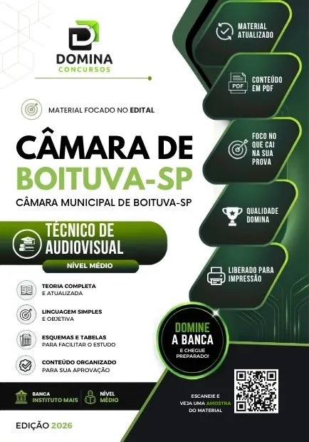 Técnico Audiovisual Câmara de Boituva SP | Apostila 2026