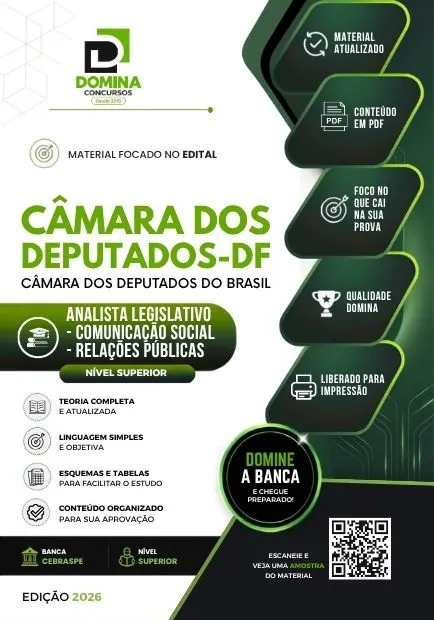 Analista Legislativo Comunicação Social Relações Públicas Câmara dos Deputados DF | Apostila 2026