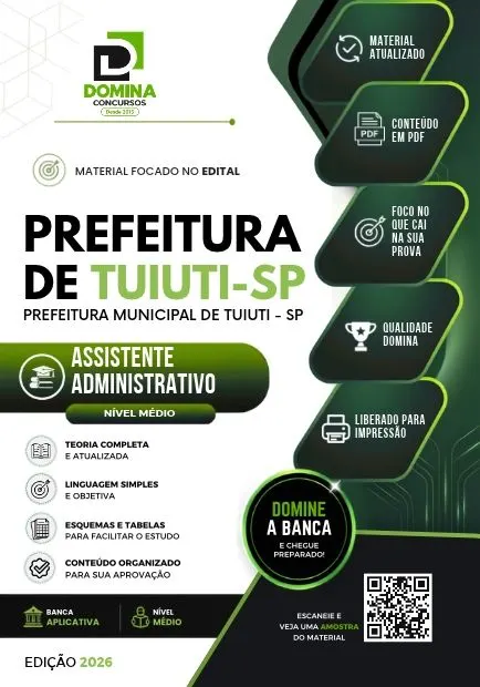 Assistente Administrativo Prefeitura Tuiuti SP | Apostila 2026