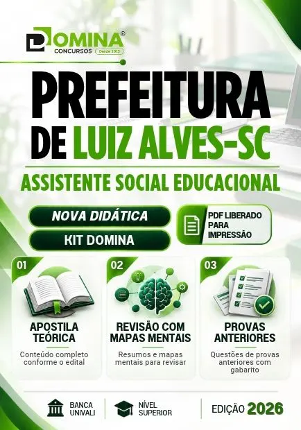 Assistente Social Educacional Prefeitura Luiz Alves SC | Apostila 2026