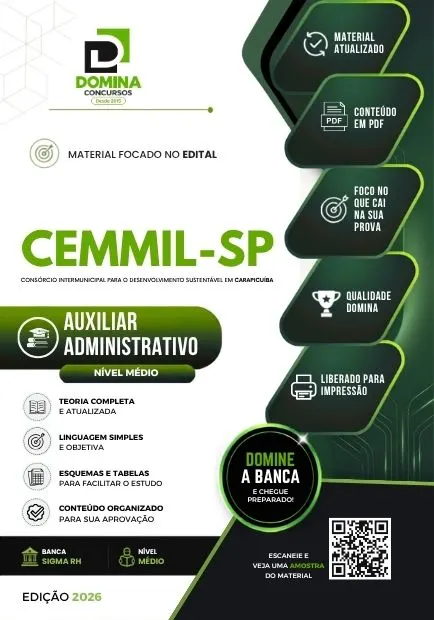 Auxiliar Administrativo CEMMIL Carapicuíba SP | Apostila 2026