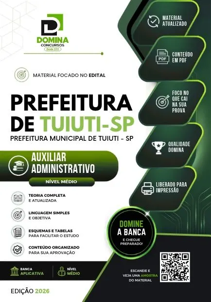 Auxiliar Administrativo Prefeitura Tuiuti SP | Apostila 2026