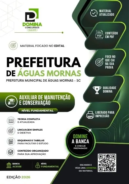 Auxiliar de Manutenção e Conservação Águas Mornas SC | Apostila 2026