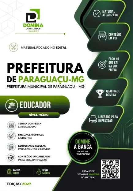 Educador Paraguaçu MG | Apostila 2027 Educador Paraguaçu MG | Apostila 2027