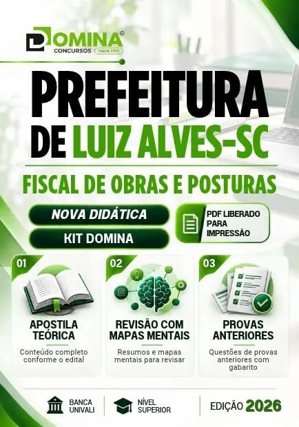 Fiscal de Obras e Posturas Prefeitura Luiz Alves SC | Apostila 2026