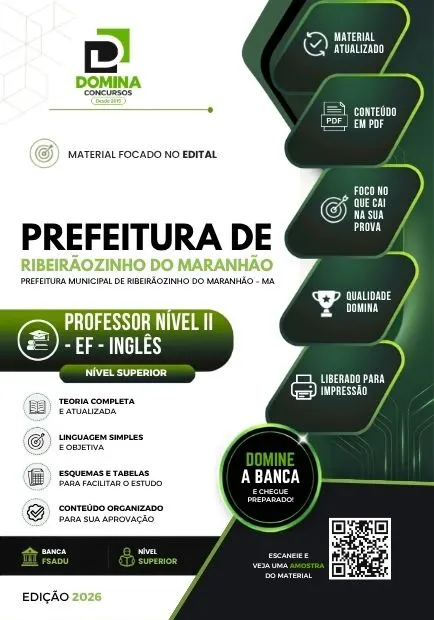 Professor de Inglês Ribeirãozinho do Maranhão MA | Apostila 2026