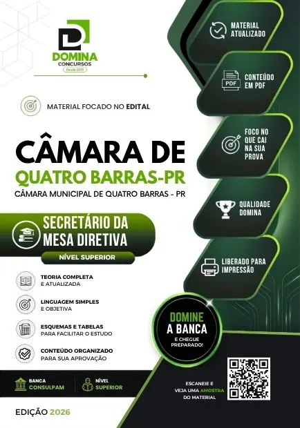Secretário da Mesa Diretiva Quatro Barras PR | Apostila 2026