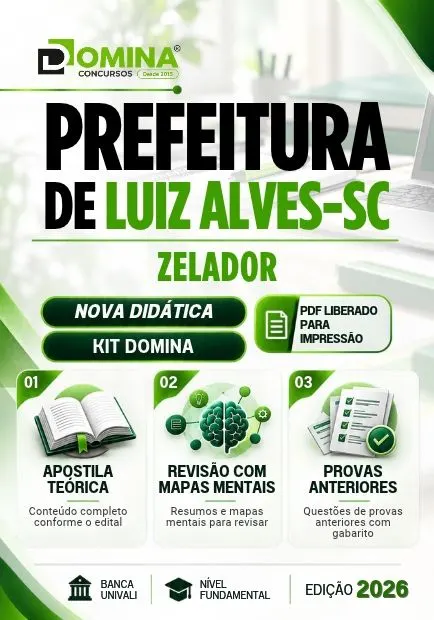 Zelador Prefeitura Luiz Alves SC | Apostila 2026