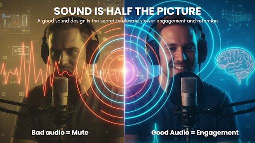 Professional video editor mixing audio levels and sound design using advanced software.