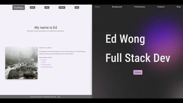 Before and after animation of my website's landing page