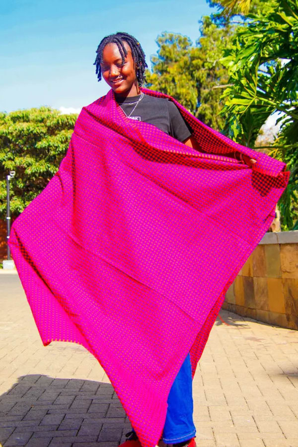 Casual style with traditional wrap.