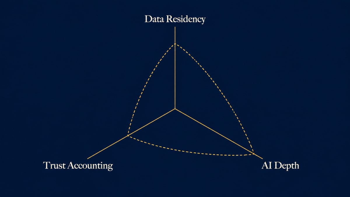 Decision matrix for legal practice management software — data residency, trust accounting, AI depth
