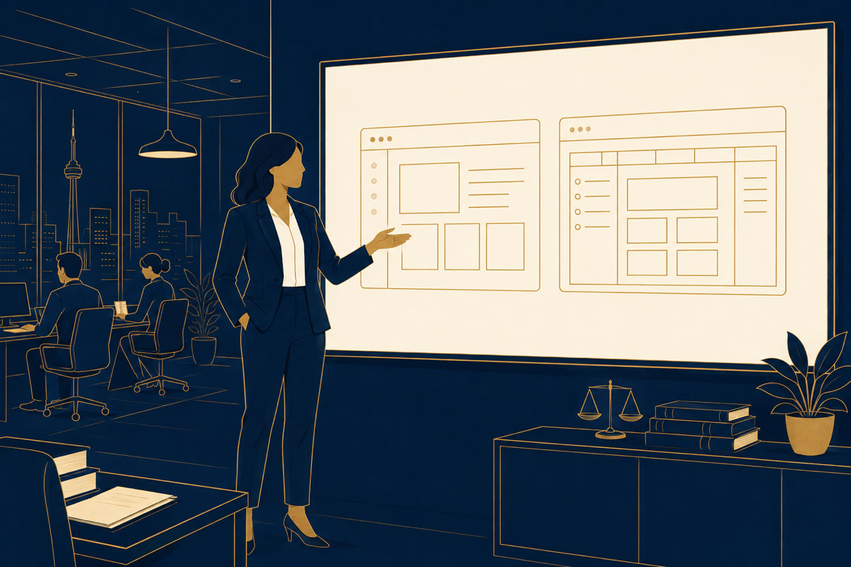 Firm administrator evaluating legal practice management software options