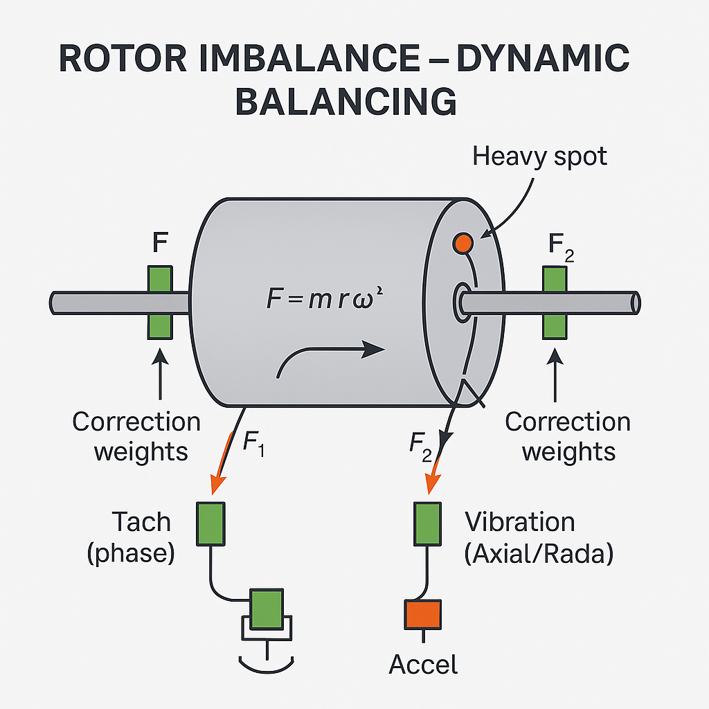 Diagram showing the destructive force of an imbalanced rotor