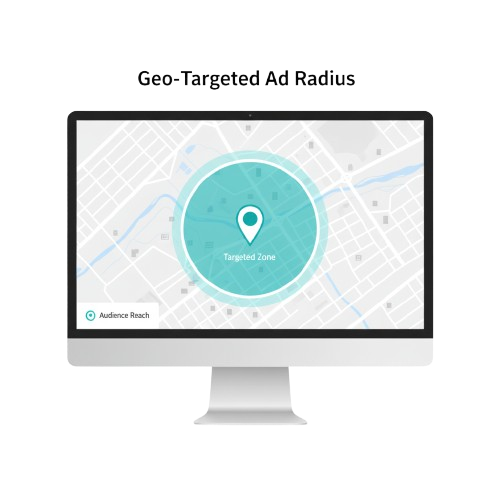 A map showing a radius around a business location for geo-targeted ads