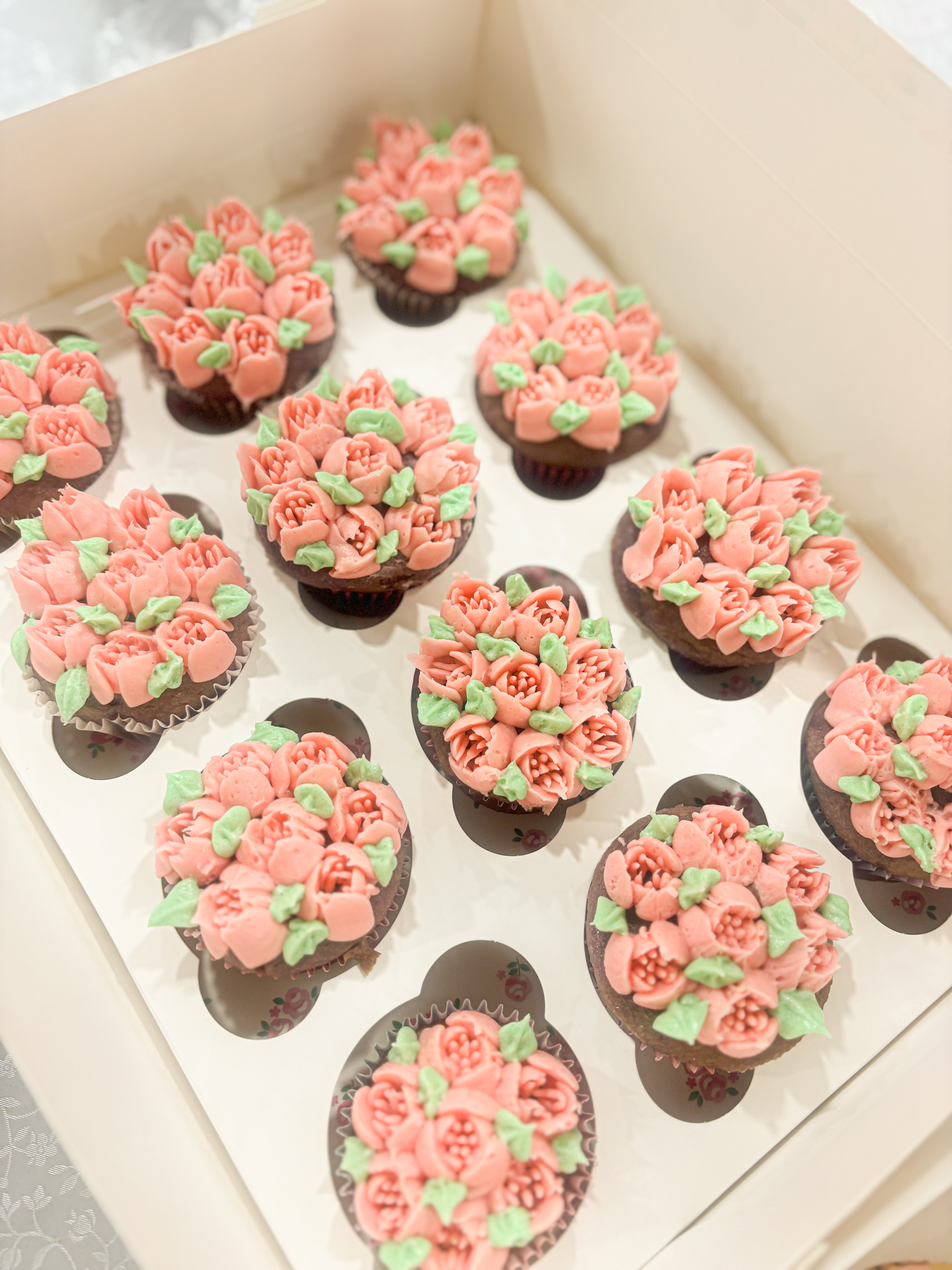 buttercream rose petals on ube cupcakes :)