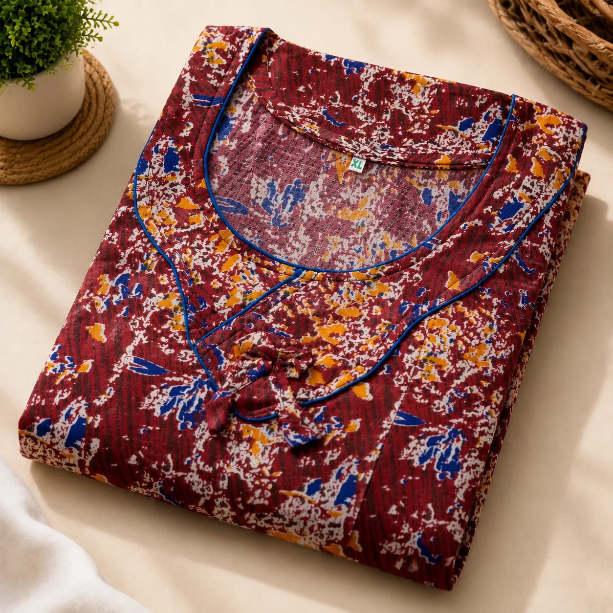 Lovely Maroon Blossom Premium Cotton Printed Nighty | Soft & Comfortable Women's Nightwear