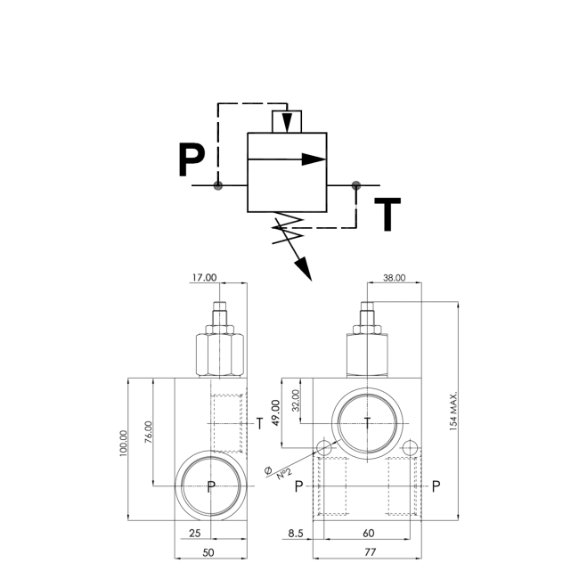 Sikkerhetsventil FPM-P-150-CB P 1 05  | 150 l/min | 5-45 bar