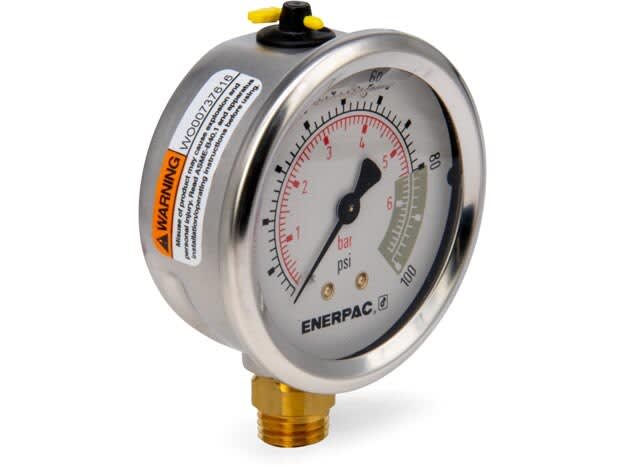 G2509L, Trykkmanometer, 63 mm klokke, Tilkobling under, Glyserinfylt, maks  7 bar